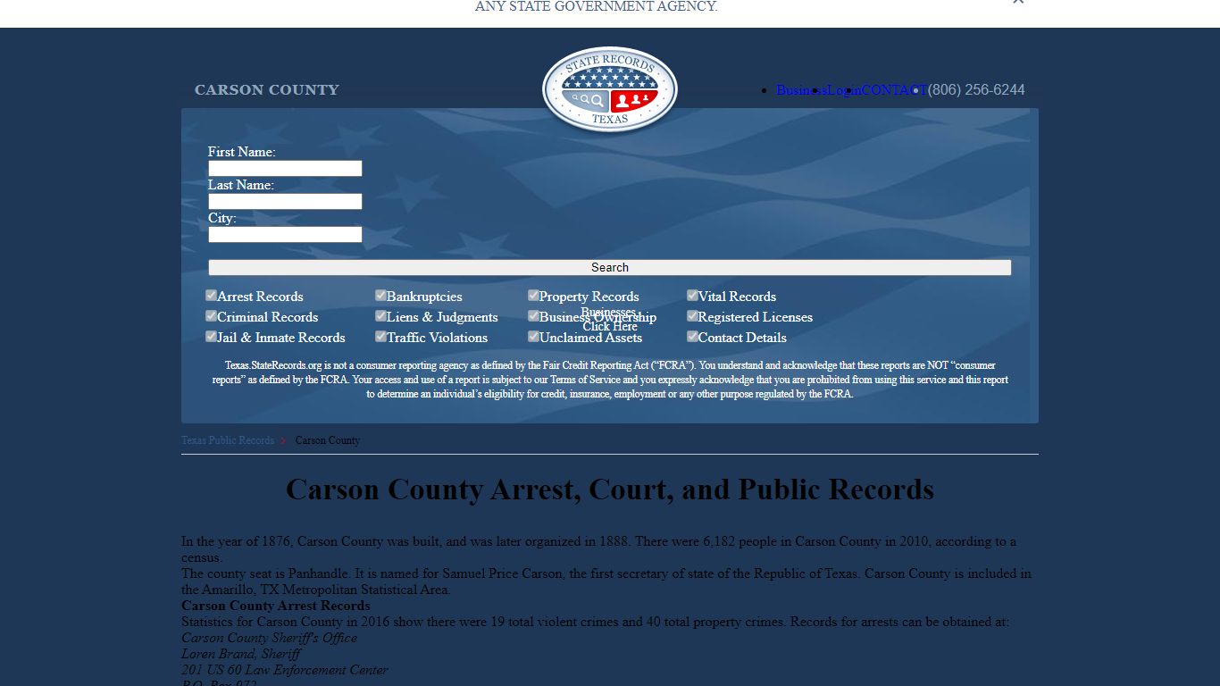 Carson County Arrest, Court, and Public Records
