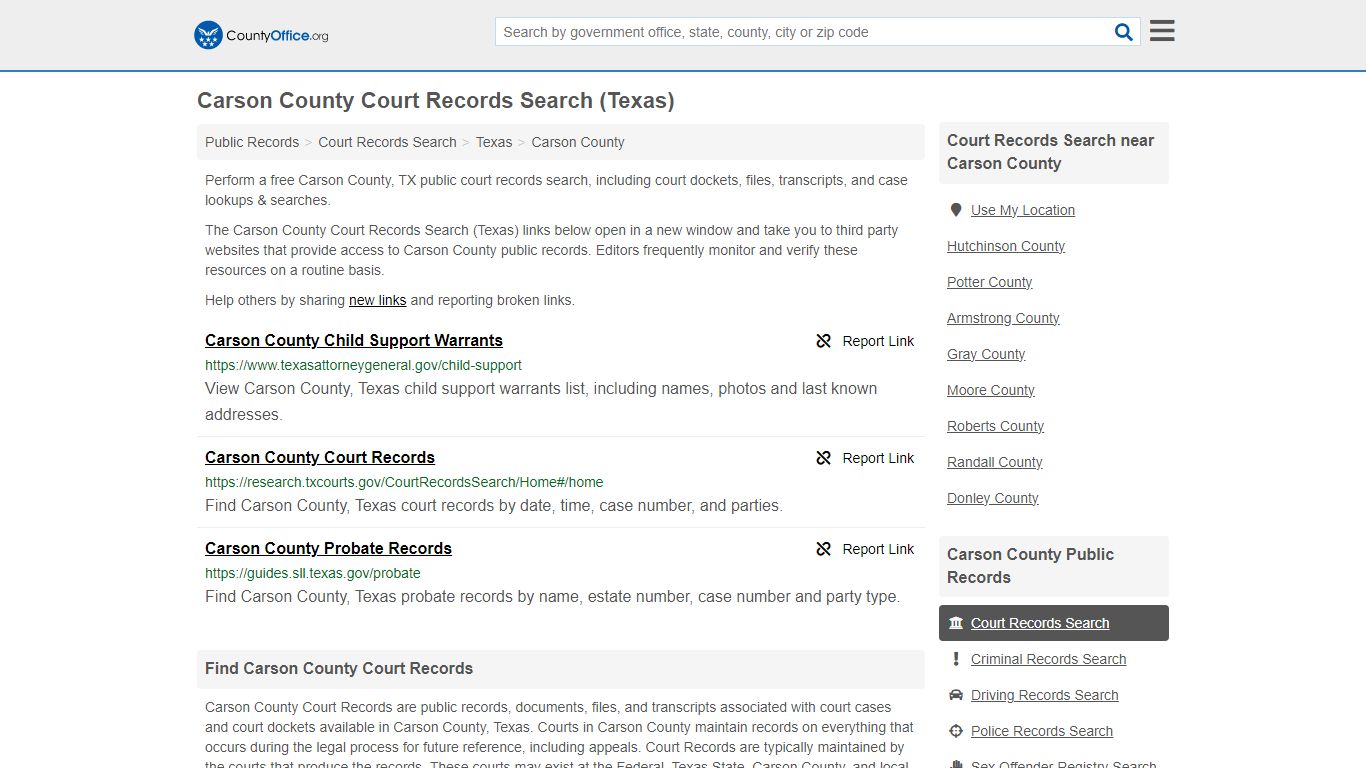 Carson County Court Records Search (Texas) - County Office