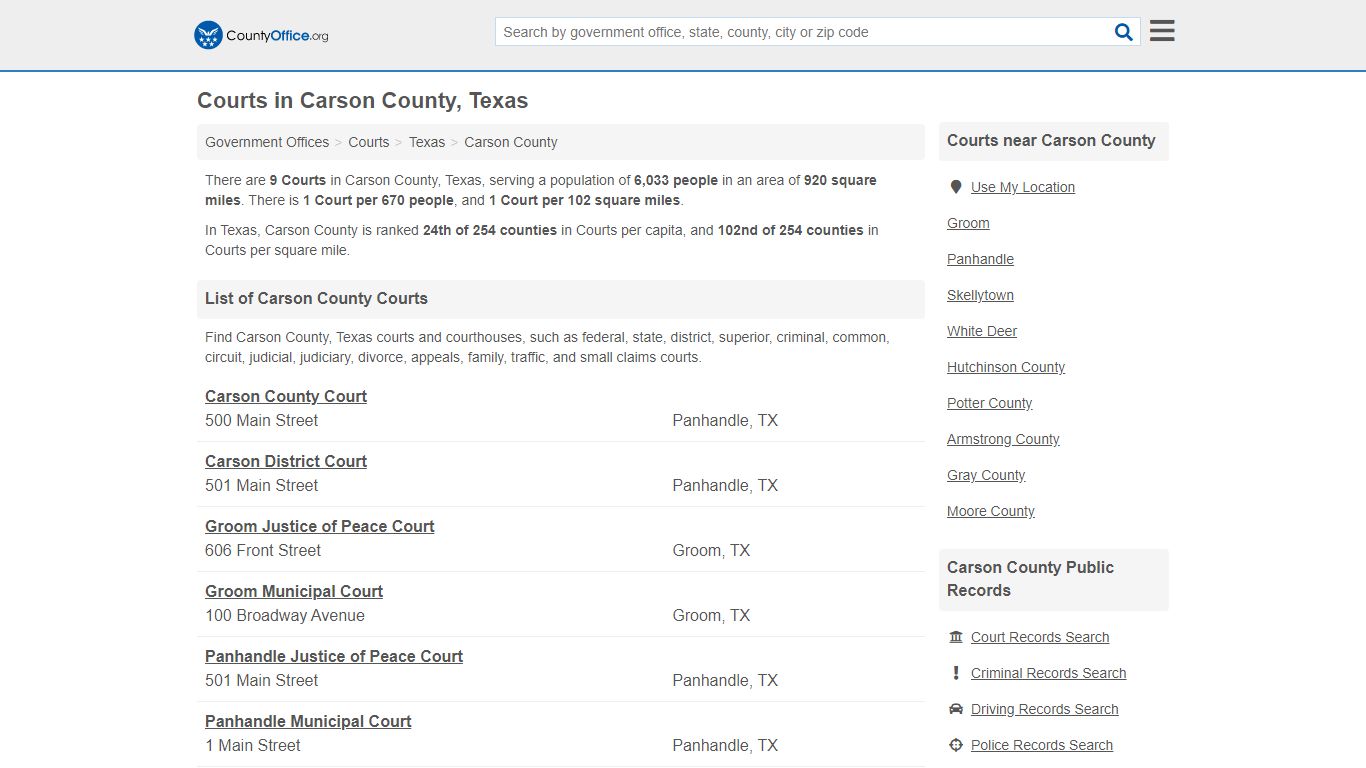 Courts - Carson County, TX (Court Records & Calendars)