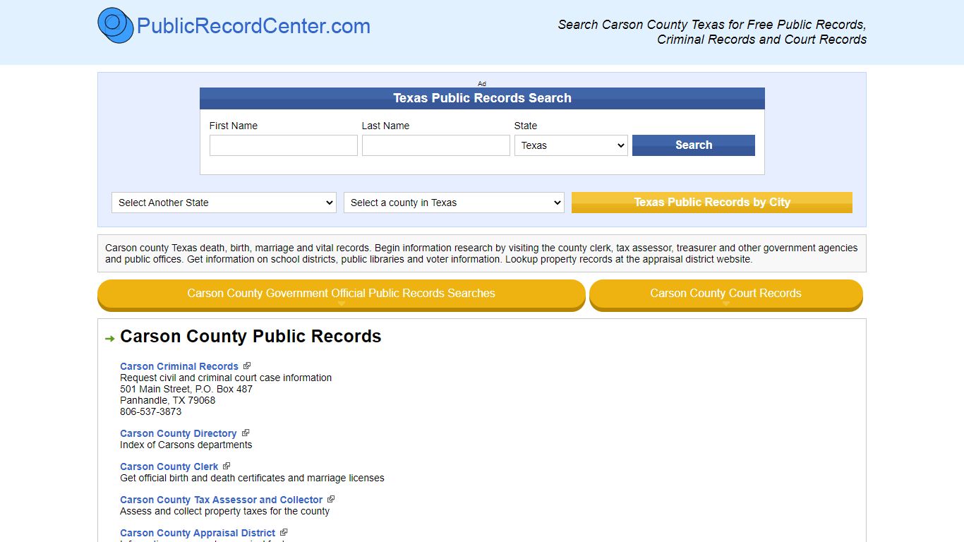 Carson County Texas Free Public Records - Court Records - Criminal Records