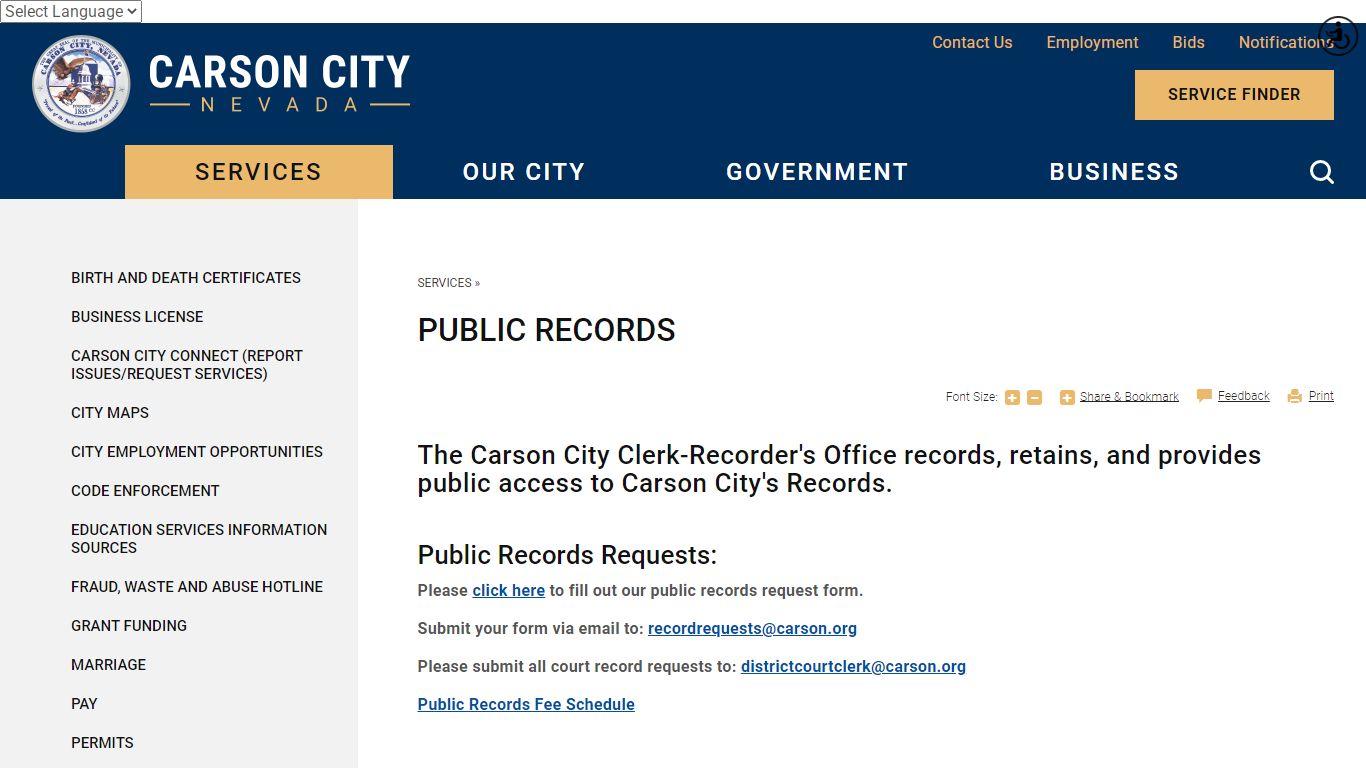 Public Records | Carson City